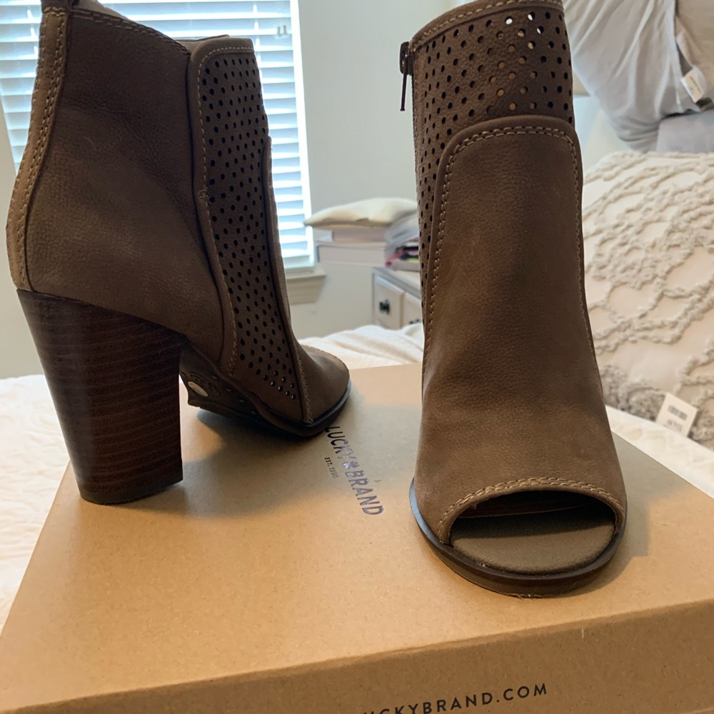 Lucky Brand Perforated Leather Peep Toe Booties